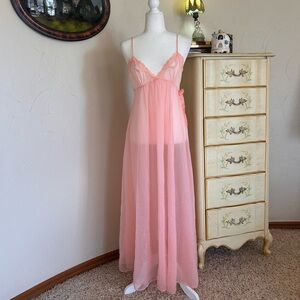Lily of France Vintage Pink Sheer Slip Dress Nightgown